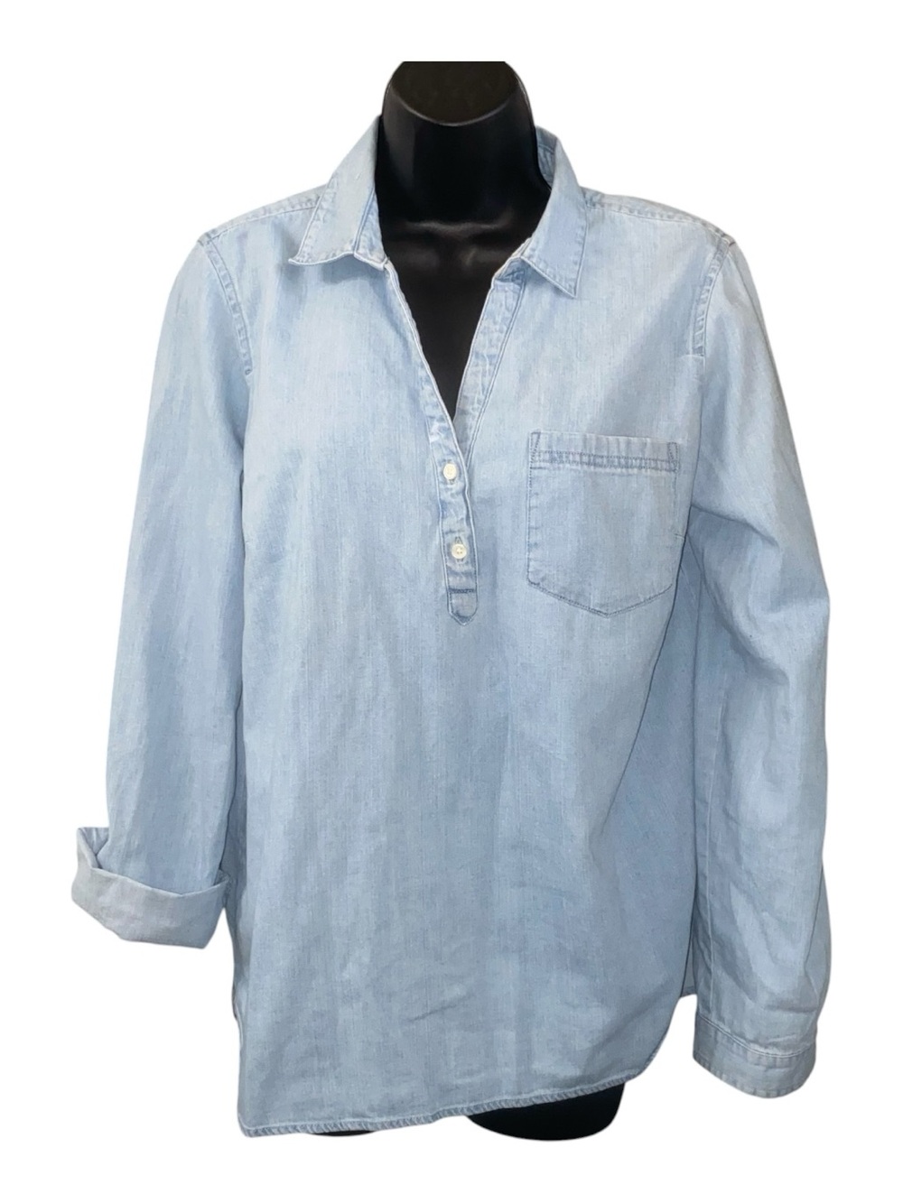 J.CREW Blue Chambray 100% Cotton Long Sleeve Collared Button-Up Shirt Women’s L
